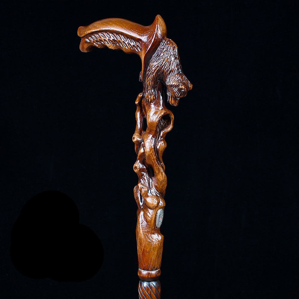 Awakening Bear (dark) Artisan Intricate Handcarved Cane Hand Carved Artisan - Tophatter Daily Deals