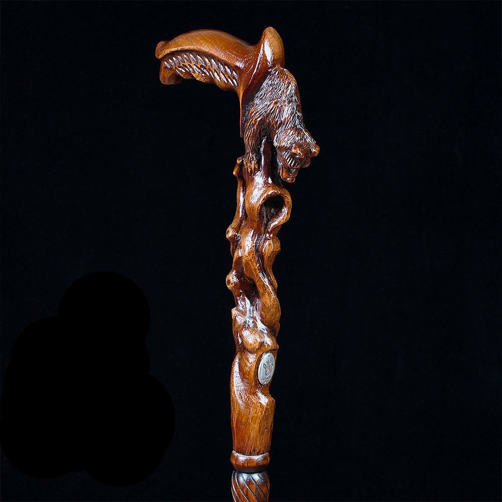 Awakening Bear (dark) Artisan Intricate Handcarved Cane Hand Carved Artisan - Tophatter Daily Deals