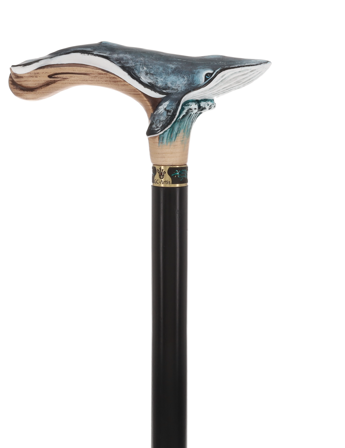 Masterpiece Hand-Carved Blue Whale Painted Walking Cane Hand Carved Artisan - Tophatter Daily Deals