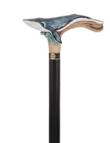 Masterpiece Hand-Carved Blue Whale Painted Walking Cane Hand Carved Artisan - Tophatter Daily Deals