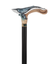 Masterpiece Hand-Carved Blue Whale Painted Walking Cane Hand Carved Artisan - Tophatter Daily Deals