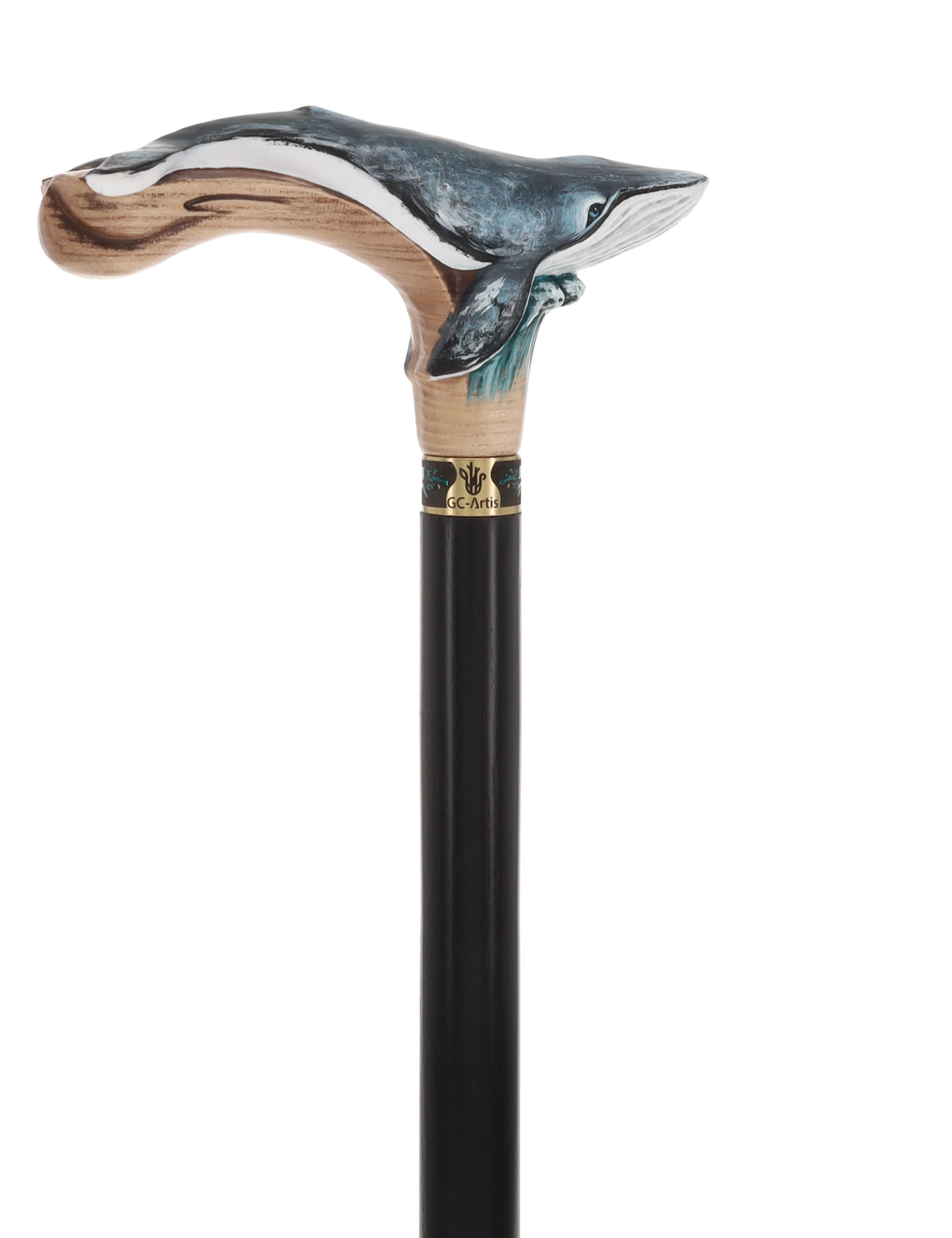 Masterpiece Hand-Carved Blue Whale Painted Walking Cane Hand Carved Artisan - Tophatter Daily Deals