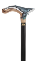 Masterpiece Hand-Carved Blue Whale Painted Walking Cane Hand Carved Artisan - Tophatter Daily Deals