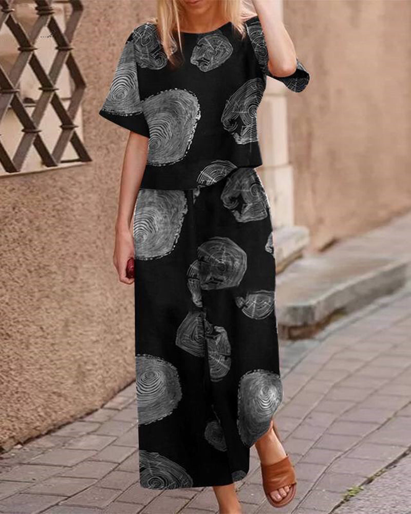 Retro Print Two Piece Sets Black 2XL(14) Two Pieces Sets - Tophatter Daily Deals