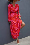 Floral Drawstring Waist Long Sleeve Dress Casual Dresses - Tophatter Daily Deals