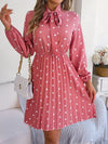 Polka Dot Tie Neck Pleated Dress Casual Dresses - Tophatter Daily Deals