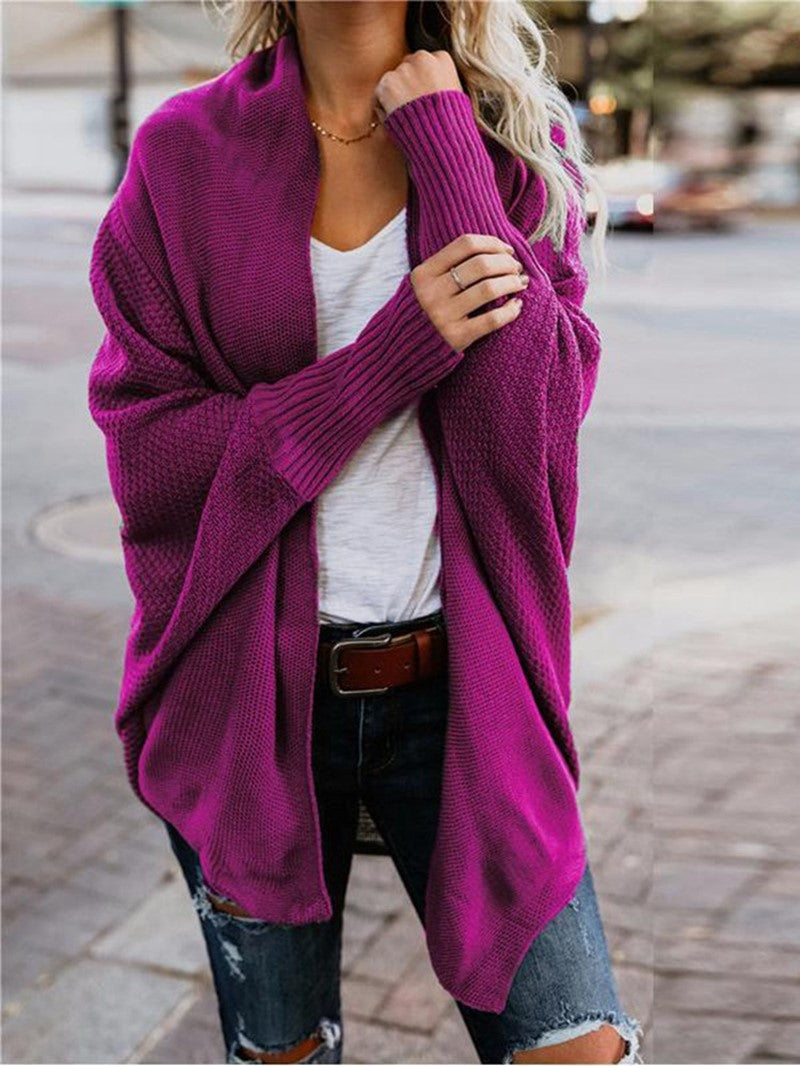 Bat Ssleeve Plus Size Knitted Cardigan Sweater Purple 0 - Tophatter Daily Deals