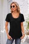 Decorative Button Scoop Neck T-Shirt Black Women's T-Shirts - Tophatter Daily Deals