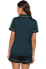 Printed Button Up Short Sleeve Top and Shorts Lounge Set Loungewear Sets - Tophatter Daily Deals