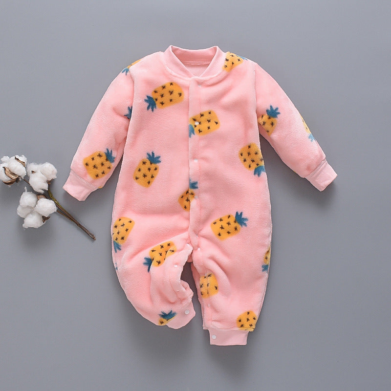 Autumn and winter flannel fleece warmth one-piece romper Pineapple 0 - Tophatter Daily Deals