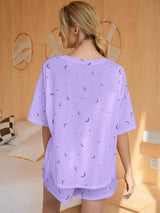 Moon Print T-Shirt and Shorts Lounge Set Loungewear Sets - Tophatter Daily Deals