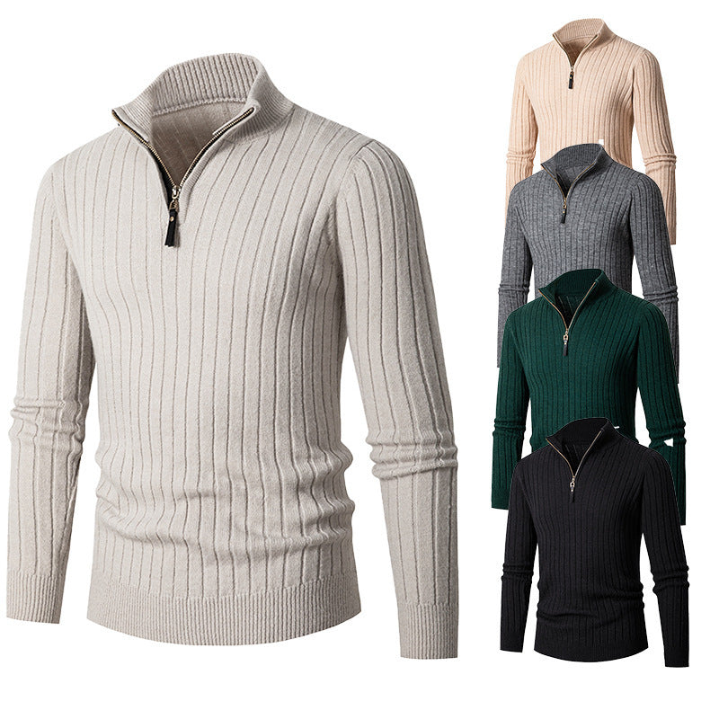 Fitted Men's Half Turtleneck Zip Sweater - Ribbed Knit 3D Changing Face Moving Picture Frame - Tophatter Daily Deals