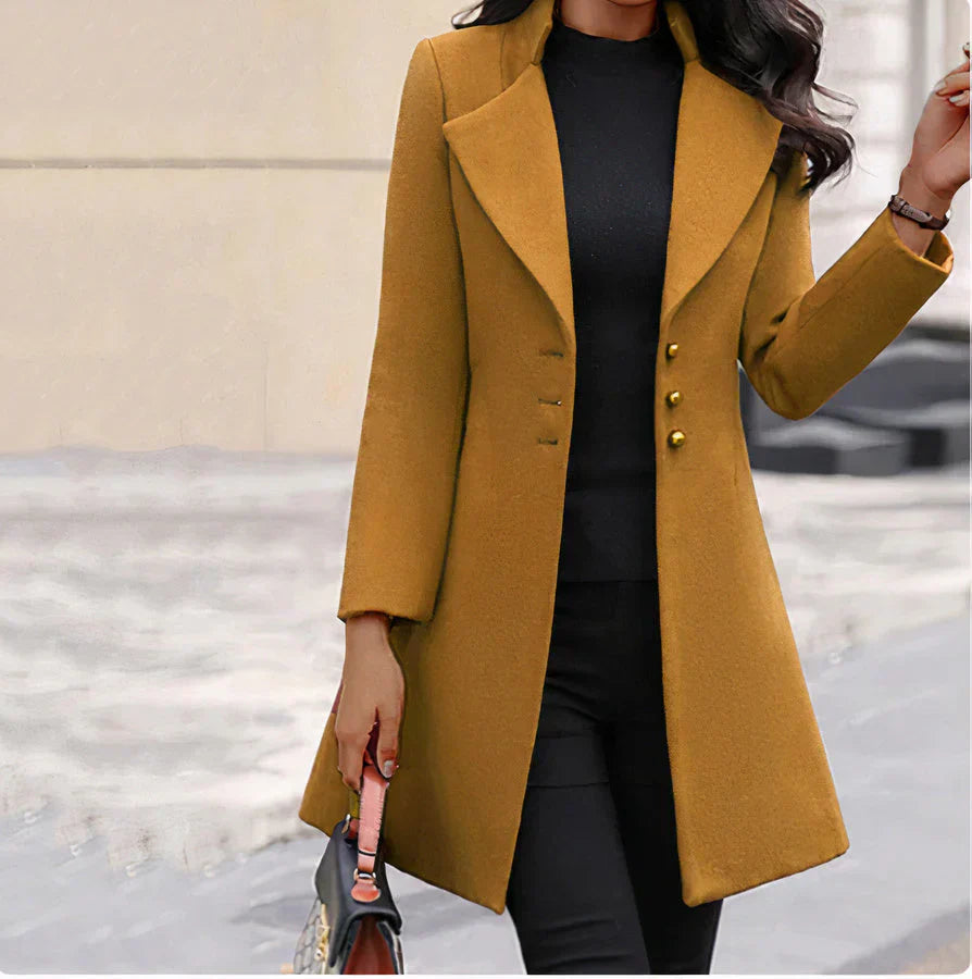 Fitted Women’s Button Coat - Tailored Wool Blend, Office Yellow - Tophatter Daily Deals