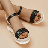 Summer Thick-soled Braided Design Sandals New Fashion Casual Linen Buckle Wedges Shoes For Women Humidifier - Tophatter Daily Deals