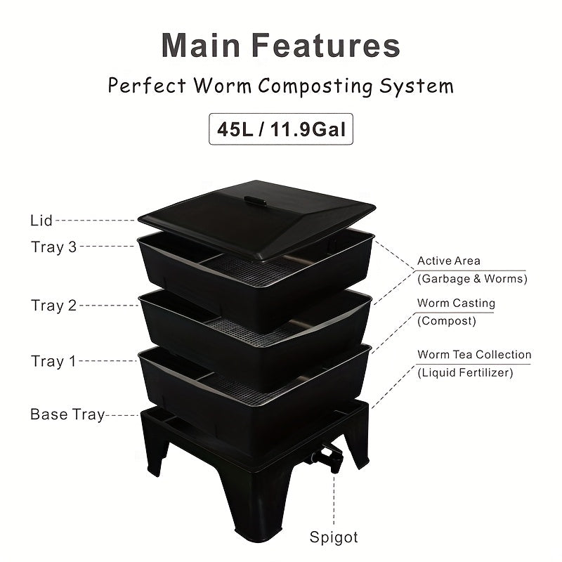Worm Composting Bin 3-Tier Waste Converter Outdoor > Others - Tophatter Daily Deals