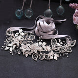 Bride Waist Seal Handmade Belt Rhinestone Wedding Dress Grey ribbon 0 - Tophatter Daily Deals