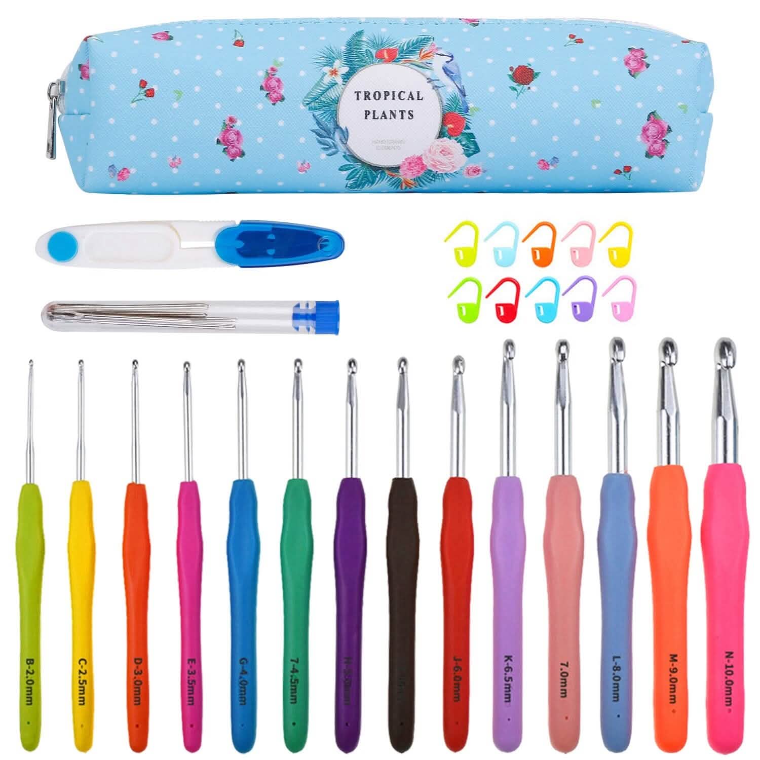 34-Piece Set: Aluminum Handle Crochet Hook Needles Knitting Tool School, Office & Art Supplies - Tophatter Daily Deals