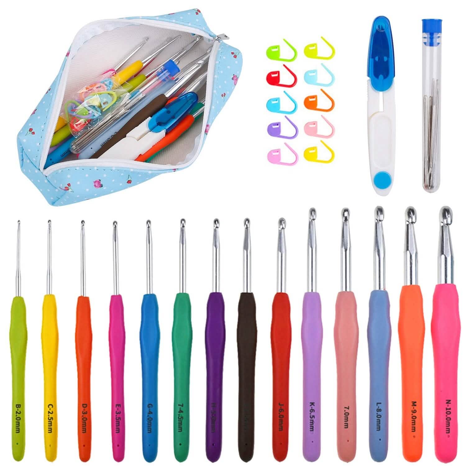 34-Piece Set: Aluminum Handle Crochet Hook Needles Knitting Tool School, Office & Art Supplies - Tophatter Daily Deals