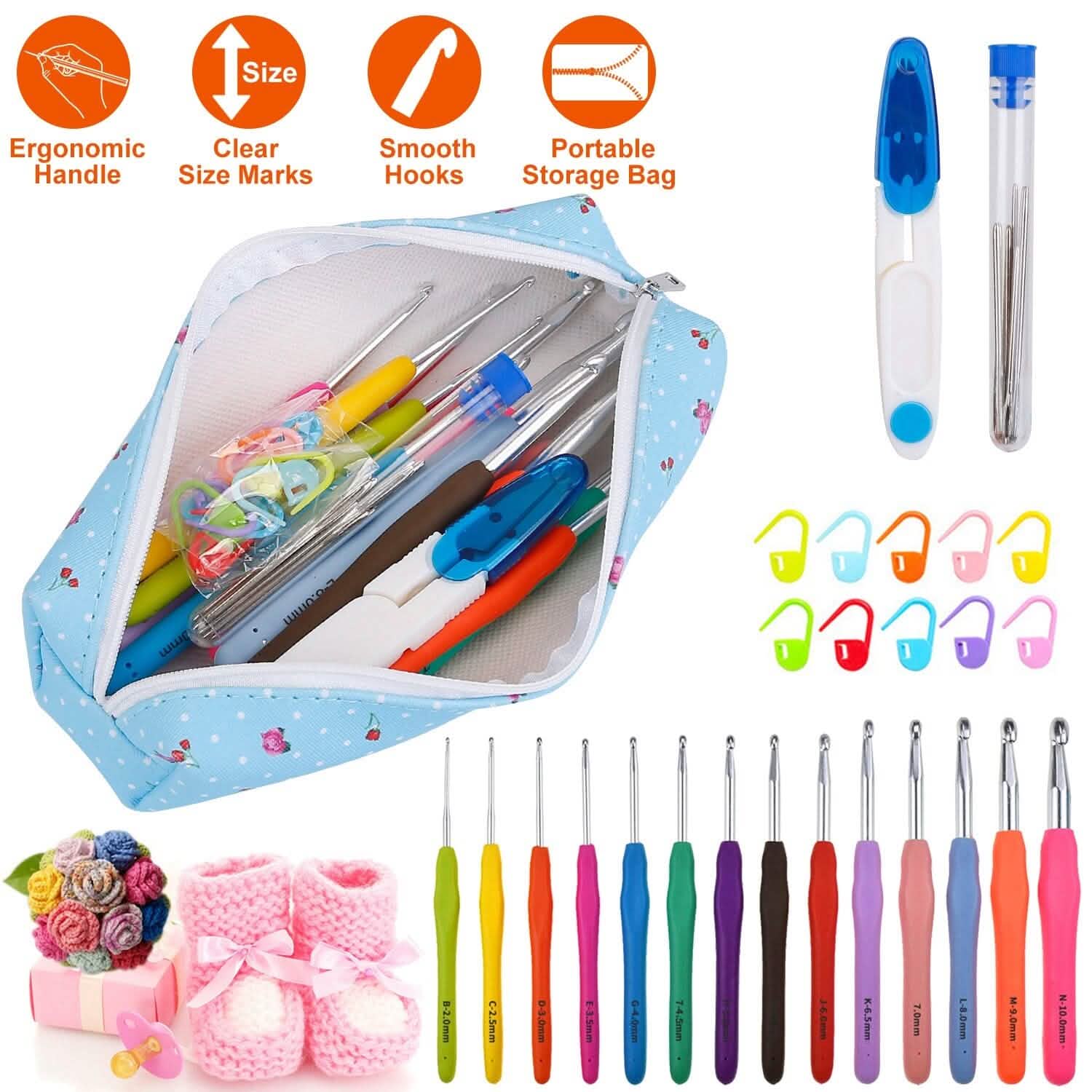 34-Piece Set: Aluminum Handle Crochet Hook Needles Knitting Tool School, Office & Art Supplies - Tophatter Daily Deals