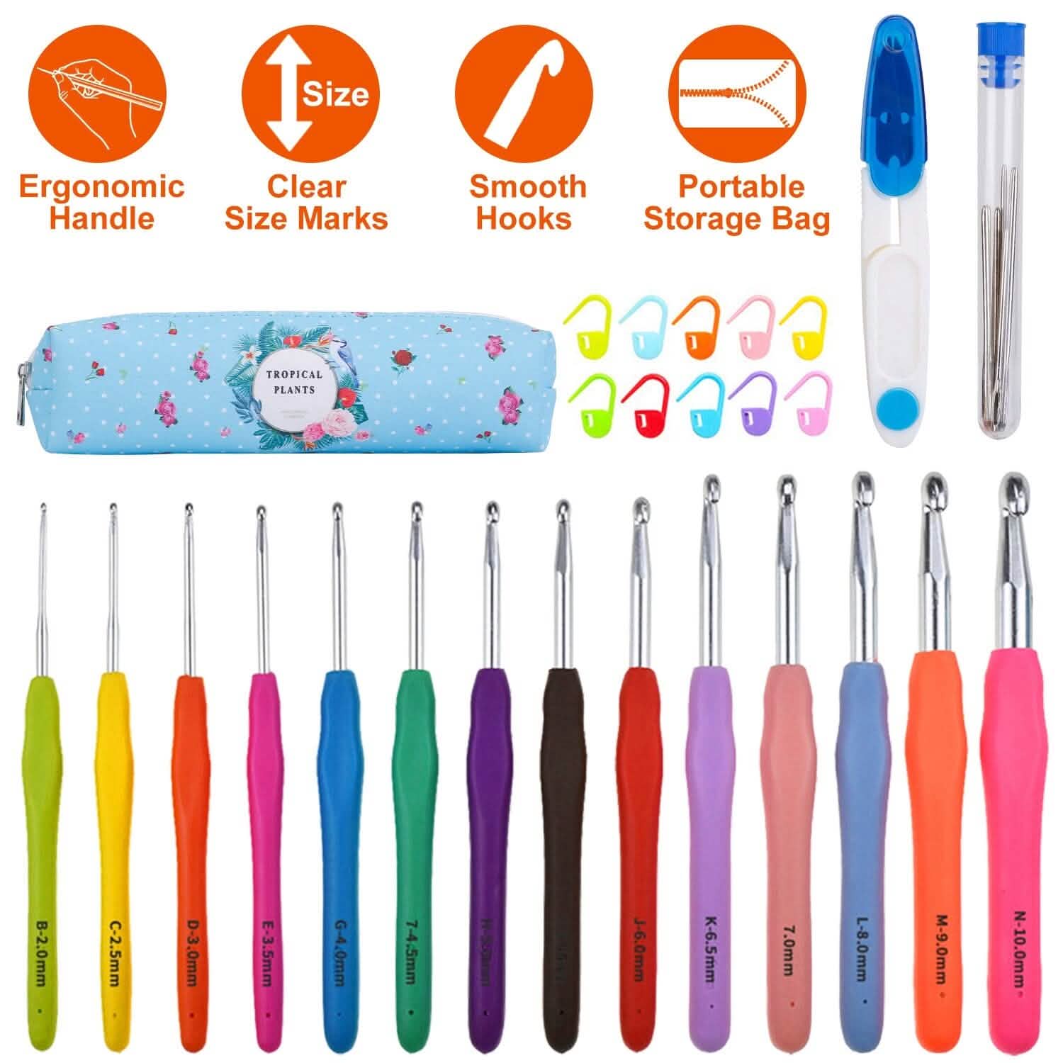 34-Piece Set: Aluminum Handle Crochet Hook Needles Knitting Tool School, Office & Art Supplies - Tophatter Daily Deals