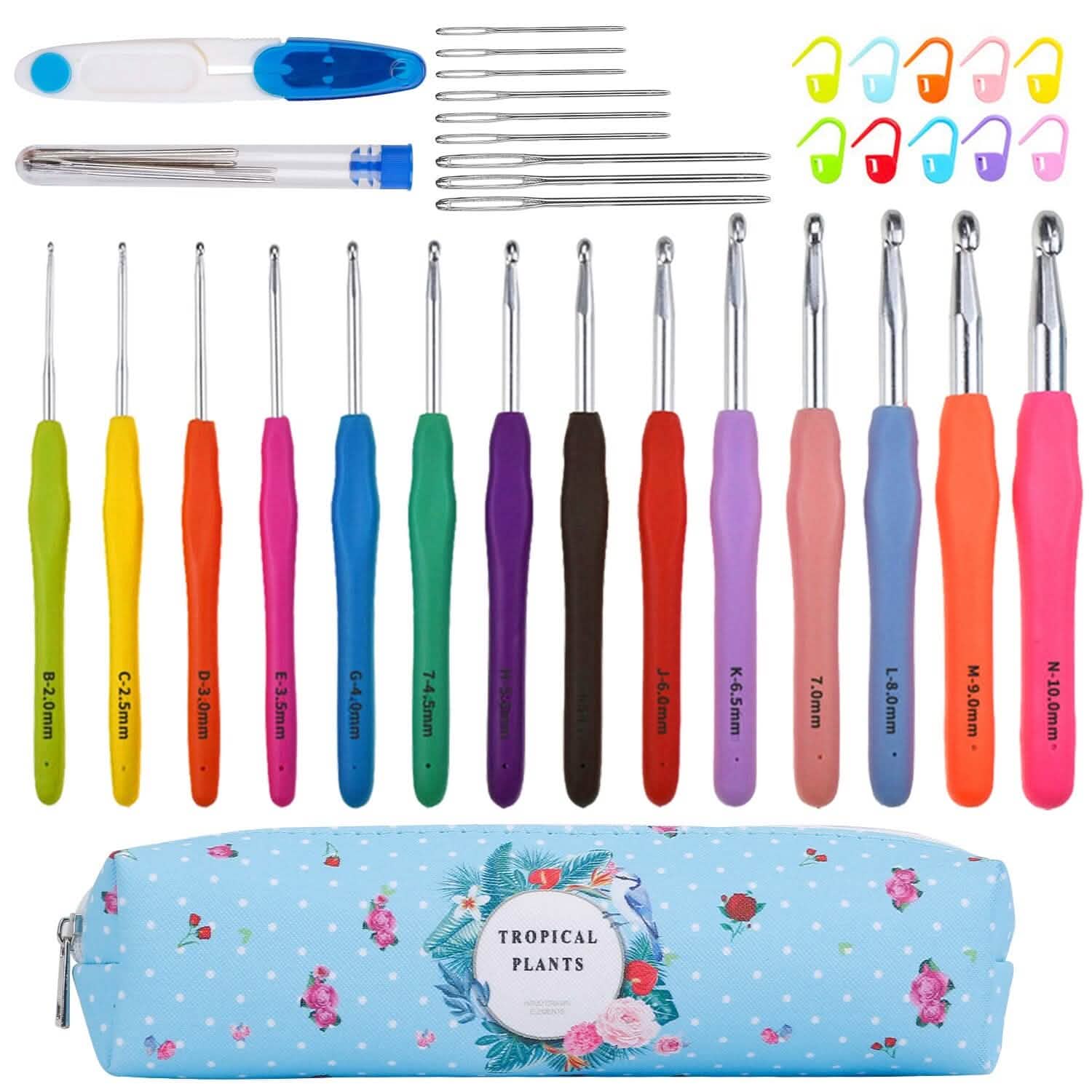 34-Piece Set: Aluminum Handle Crochet Hook Needles Knitting Tool School, Office & Art Supplies - Tophatter Daily Deals