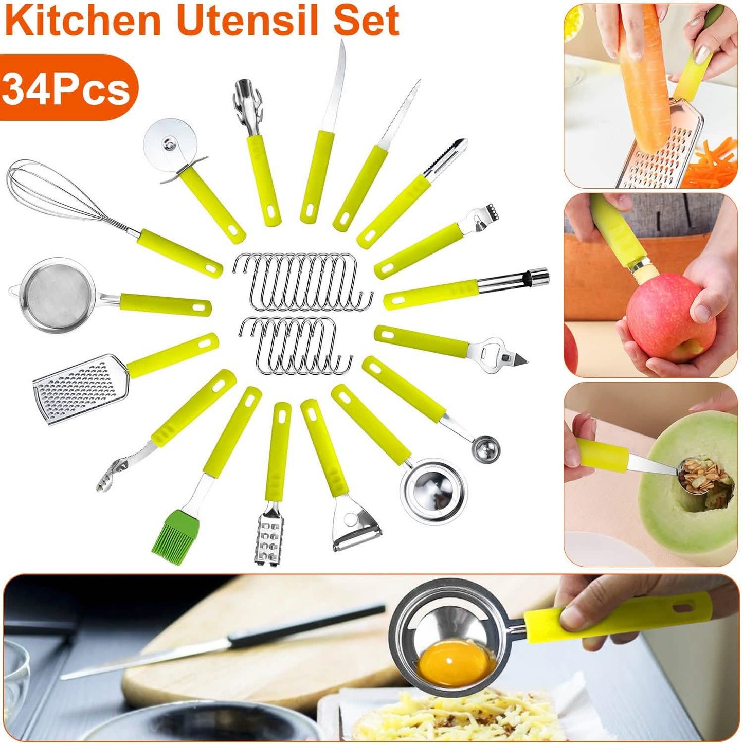 34-Pieces Set: Stainless Steel Kitchen Gadget Tools Set Kitchen Tools & Gadgets - Tophatter Daily Deals