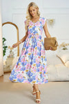 Floral V-Neck A-Line Midi Dress Casual Dresses - Tophatter Daily Deals