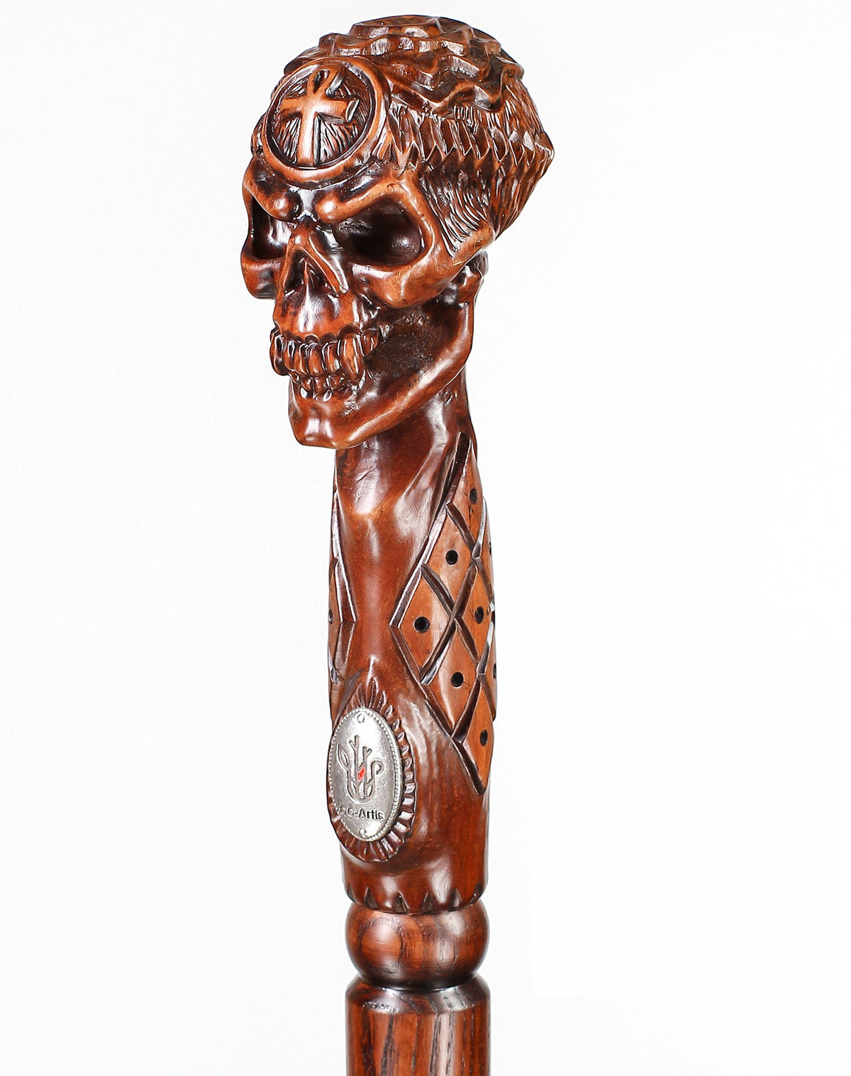Egyptian Skull Cane: Unique Wood Handcarved Artisan Detail Hand Carved Artisan - Tophatter Daily Deals