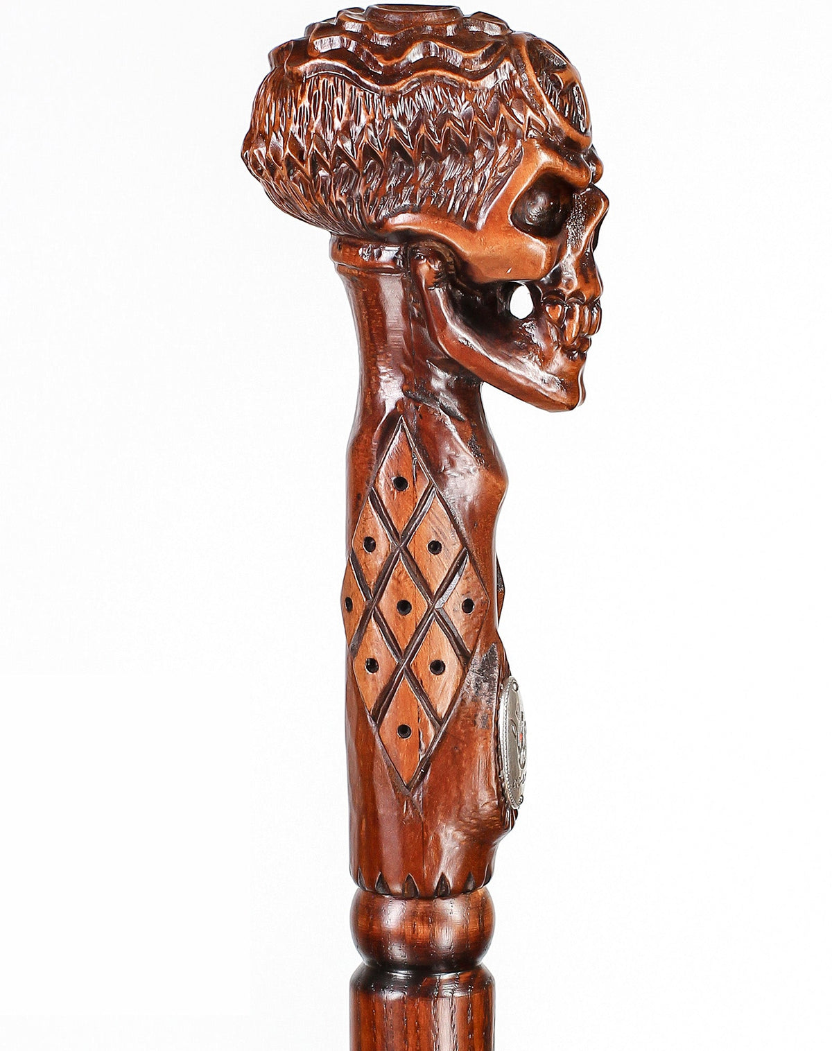 Egyptian Skull Cane: Unique Wood Handcarved Artisan Detail Hand Carved Artisan - Tophatter Daily Deals