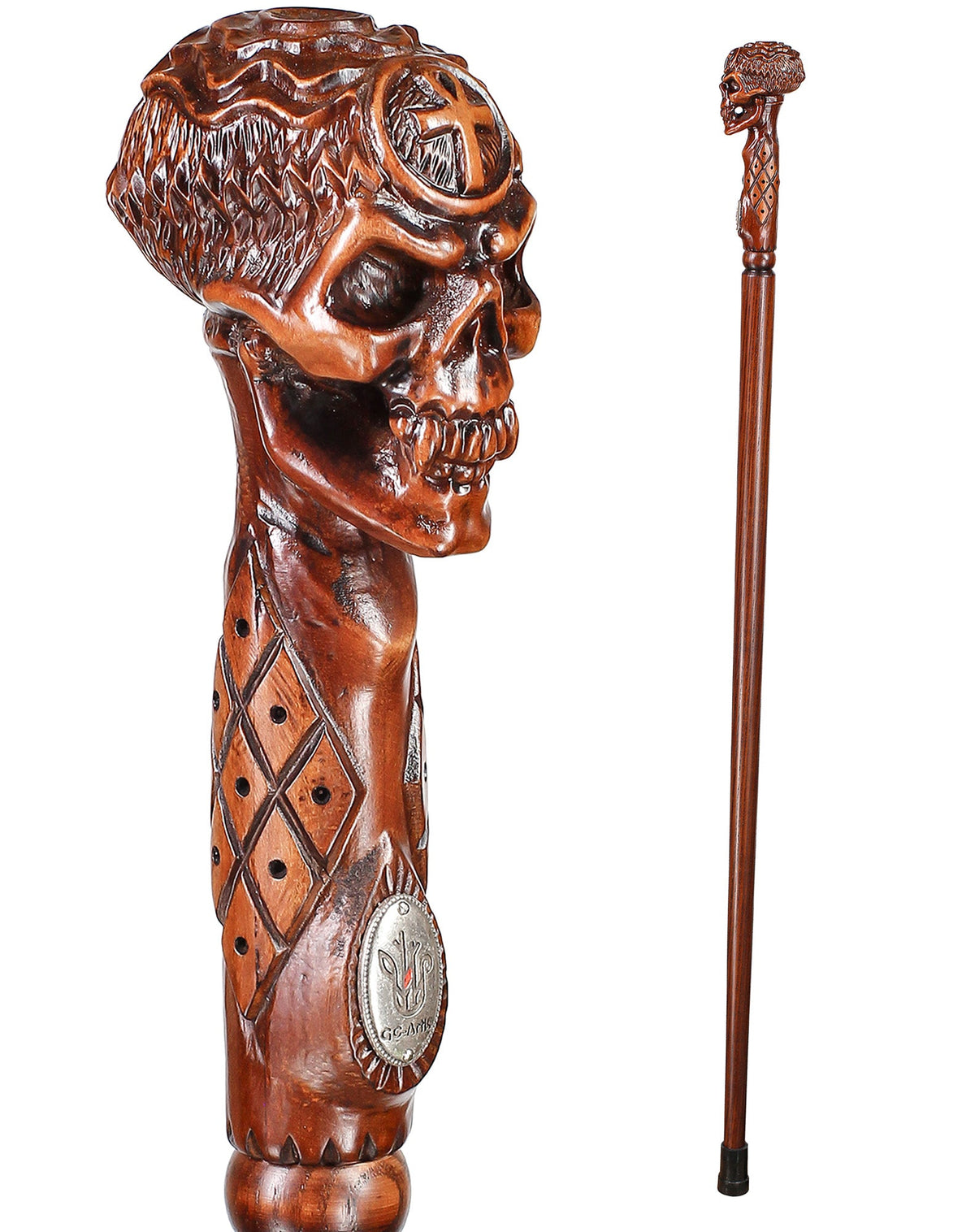 Egyptian Skull Cane: Unique Wood Handcarved Artisan Detail Hand Carved Artisan - Tophatter Daily Deals