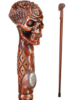 Egyptian Skull Cane: Unique Wood Handcarved Artisan Detail Hand Carved Artisan - Tophatter Daily Deals