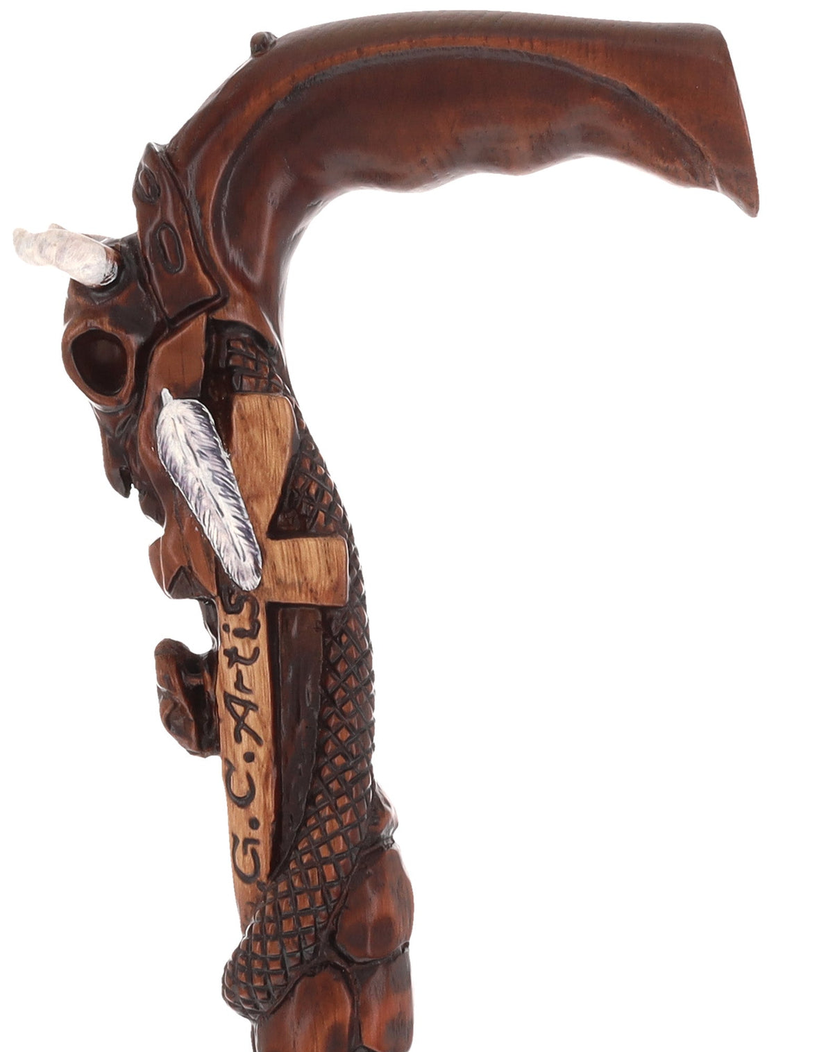 Buffalo Skull Snake: Artisan Intricate Handcarved Wood Cane Hand Carved Artisan - Tophatter Daily Deals