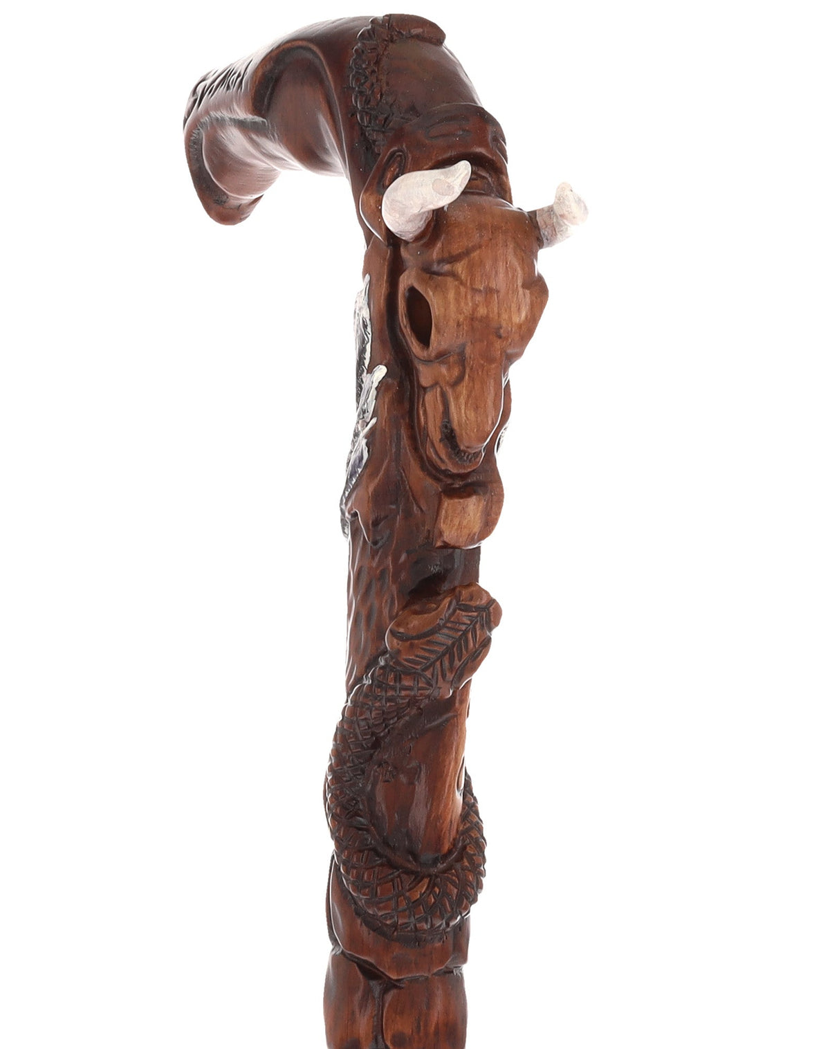 Buffalo Skull Snake: Artisan Intricate Handcarved Wood Cane Hand Carved Artisan - Tophatter Daily Deals