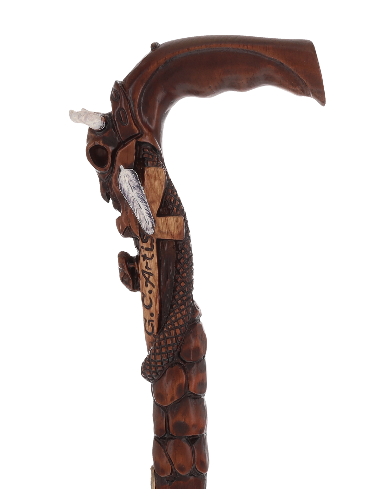 Buffalo Skull Snake: Artisan Intricate Handcarved Wood Cane Hand Carved Artisan - Tophatter Daily Deals