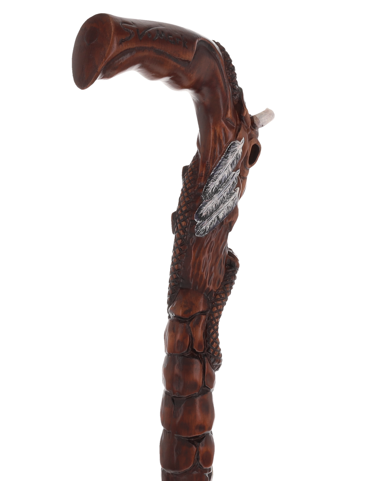 Buffalo Skull Snake: Artisan Intricate Handcarved Wood Cane Hand Carved Artisan - Tophatter Daily Deals