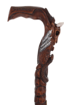 Buffalo Skull Snake: Artisan Intricate Handcarved Wood Cane Hand Carved Artisan - Tophatter Daily Deals