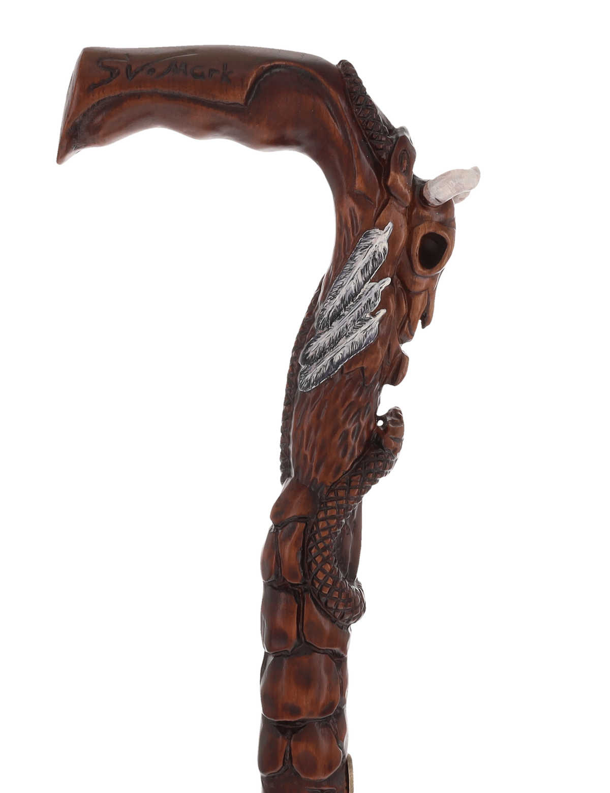 Buffalo Skull Snake: Artisan Intricate Handcarved Wood Cane Hand Carved Artisan - Tophatter Daily Deals
