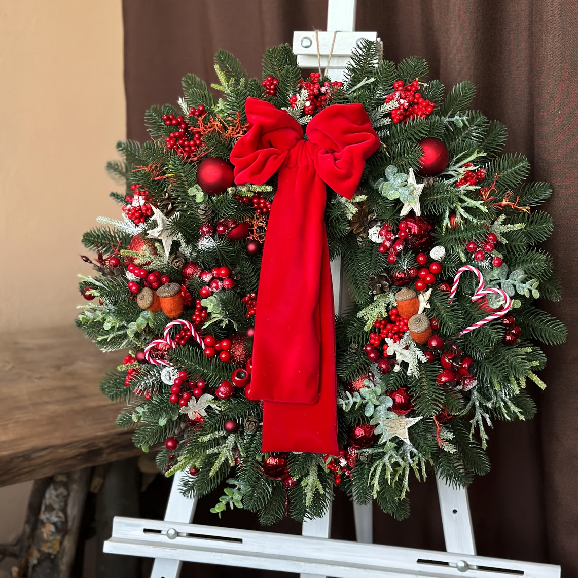 Artificial Christmas Wreath with Red Bow Christmas - Tophatter Daily Deals