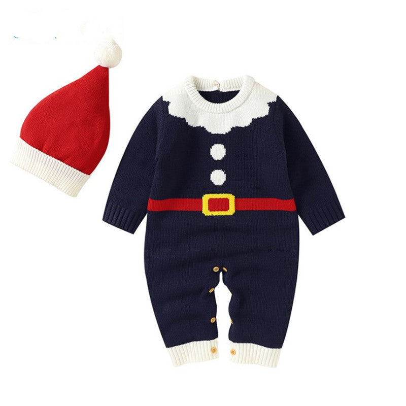 Baby Knitted Jumpsuits Christmas Cute Clothes And Hats Navy Blue 0 - Tophatter Daily Deals