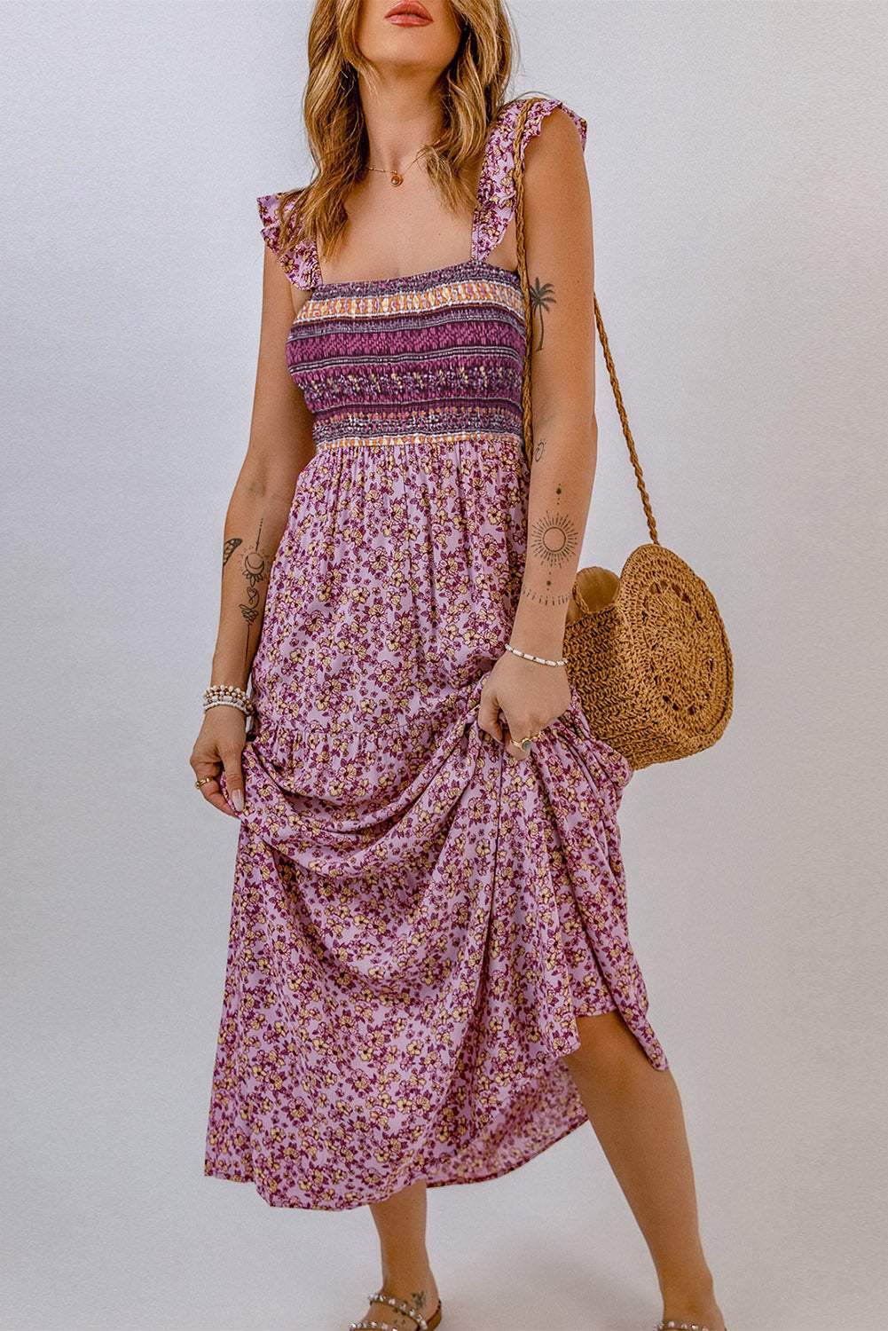 Floral Square Neck Maxi Dress Casual Dresses - Tophatter Daily Deals