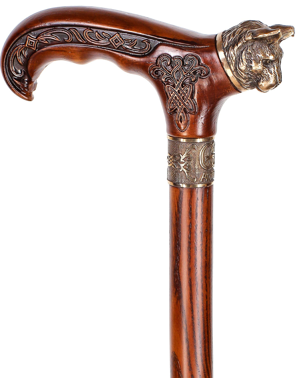 Mystical Cat with Bronze Head: Handcarved Cane with Collar Hand Carved Artisan - Tophatter Daily Deals