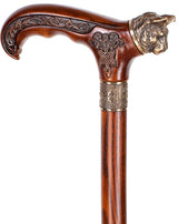 Mystical Cat with Bronze Head: Handcarved Cane with Collar Hand Carved Artisan - Tophatter Daily Deals