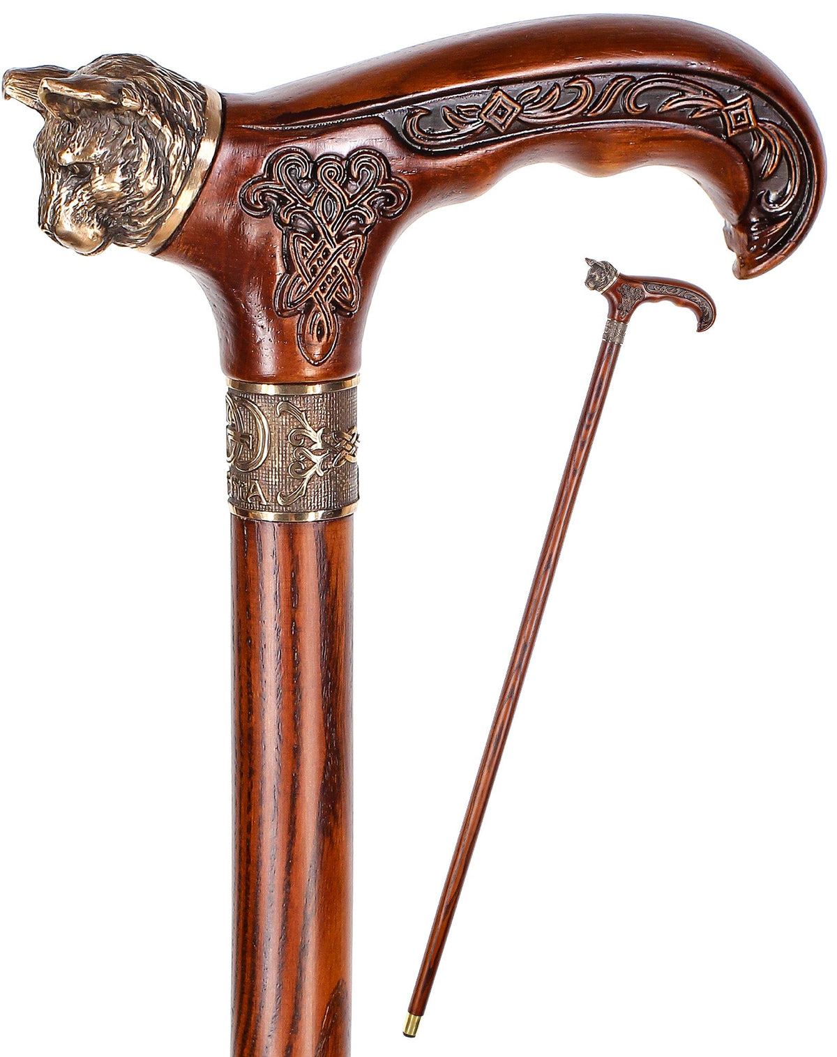 Mystical Cat with Bronze Head: Handcarved Cane with Collar Hand Carved Artisan - Tophatter Daily Deals