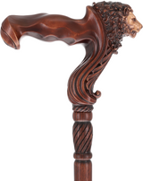 Lion Head: Artisan Intricate Handcarved Wood Cane (Right Hand) Hand Carved Artisan - Tophatter Daily Deals