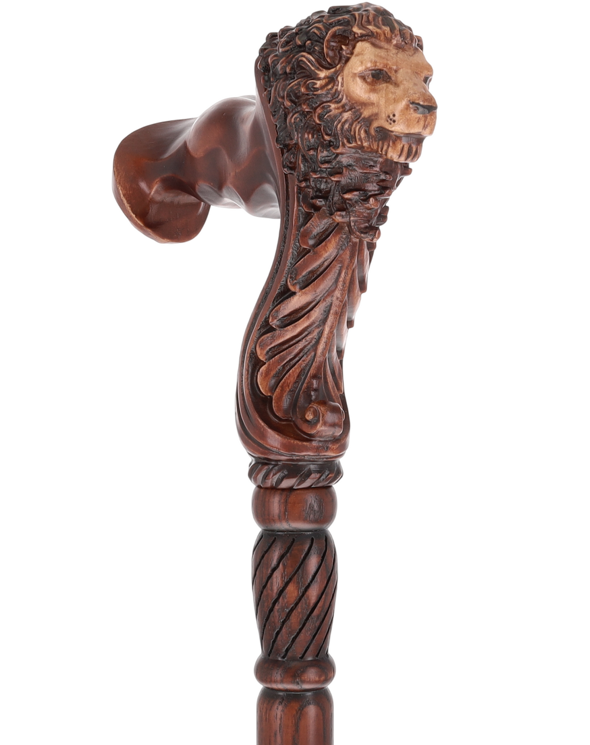 Lion Head: Artisan Intricate Handcarved Wood Cane (Right Hand) Hand Carved Artisan - Tophatter Daily Deals