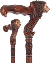 Lion Head: Artisan Intricate Handcarved Wood Cane (Right Hand) Hand Carved Artisan - Tophatter Daily Deals