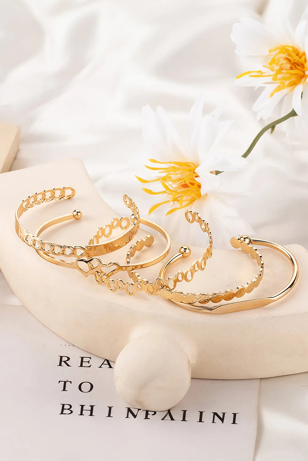 Gold Hollow Out Love Letter Heart Open Cuff Bangle 5pcs Bracelets - Tophatter Daily Deals