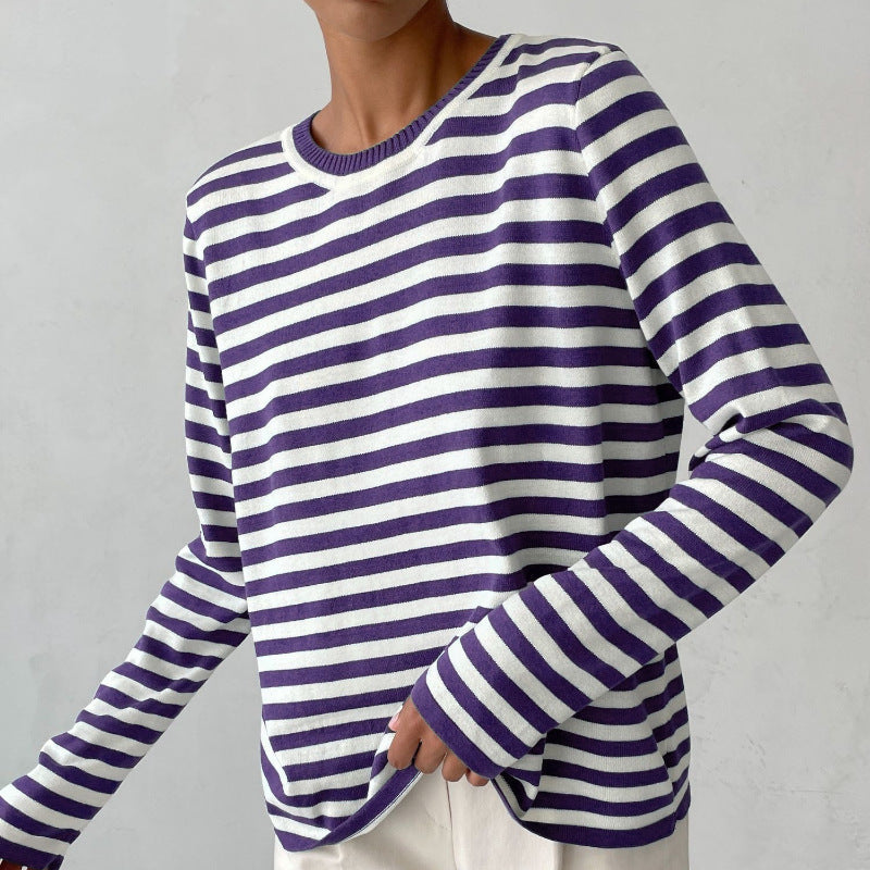 Lightweight Women’s Long Sleeve Sweater - Striped Knit Purple 3D Changing Face Moving Picture Frame - Tophatter Daily Deals