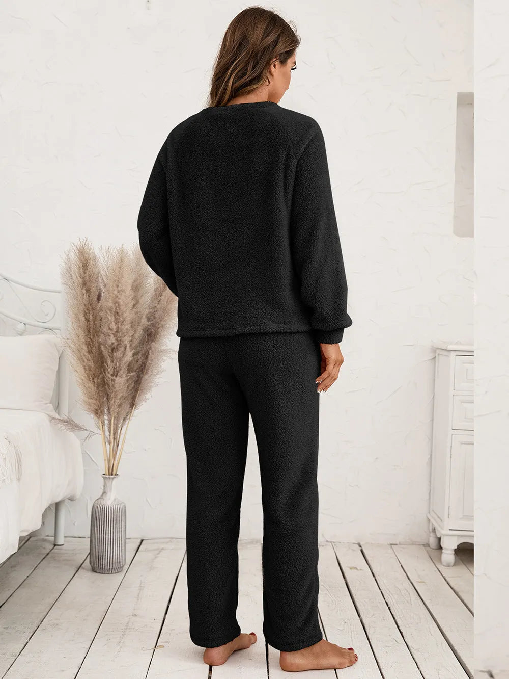 Teddy Long Sleeve Top and Pants Lounge Set Loungewear Sets - Tophatter Daily Deals