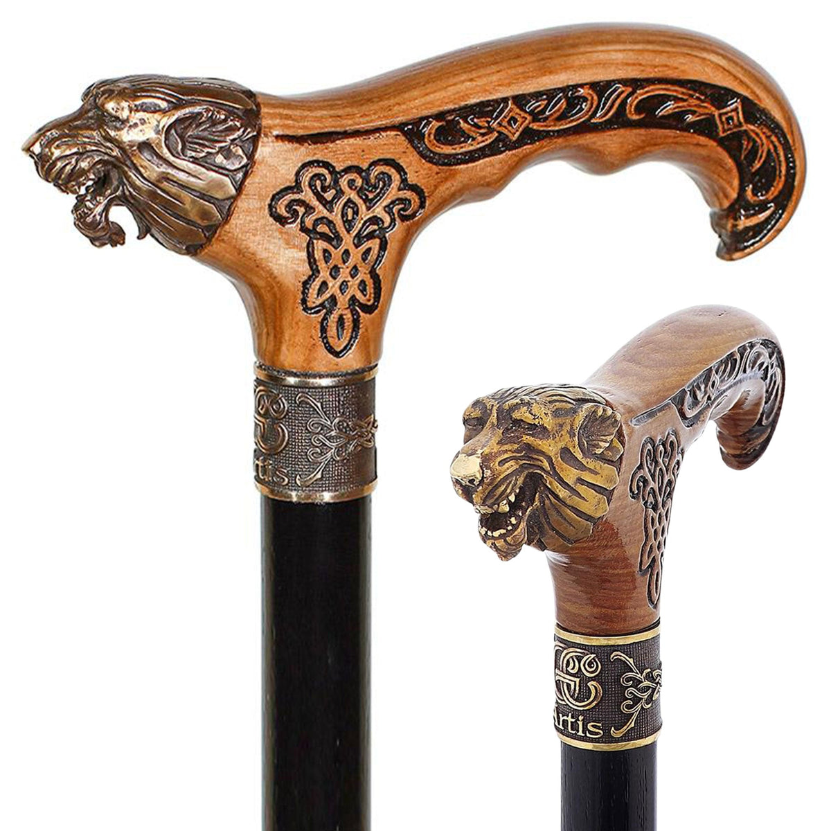 Bronze Direwolf Handcarved Celtic Art Derby Walking Cane Hand Carved Artisan - Tophatter Daily Deals